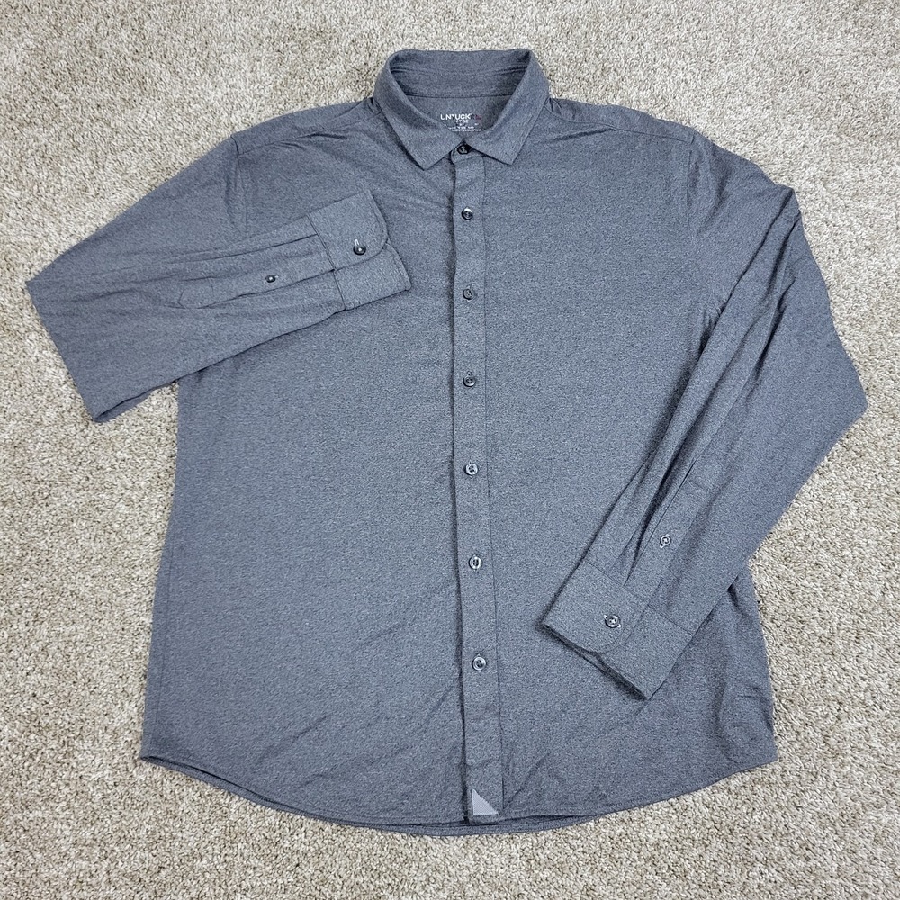 Untuckit Mens Large Solid Gray Performance Stretch Button Up Long Sleeve - Picture 2 of 5